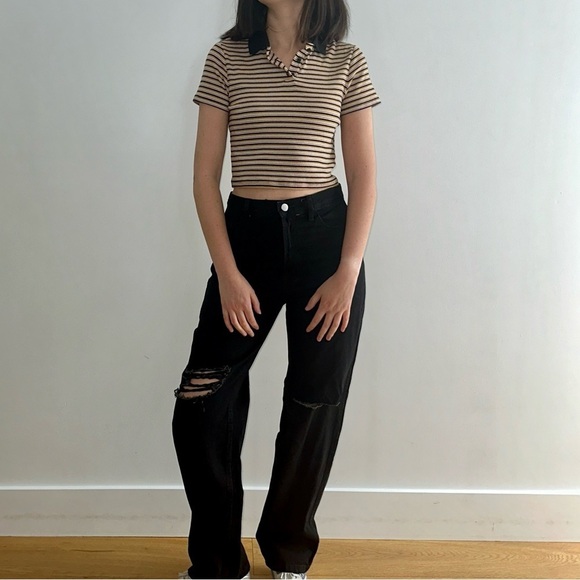 LEVI’S stripped crop short sleeve  polo tee - S - Picture 8 of 15